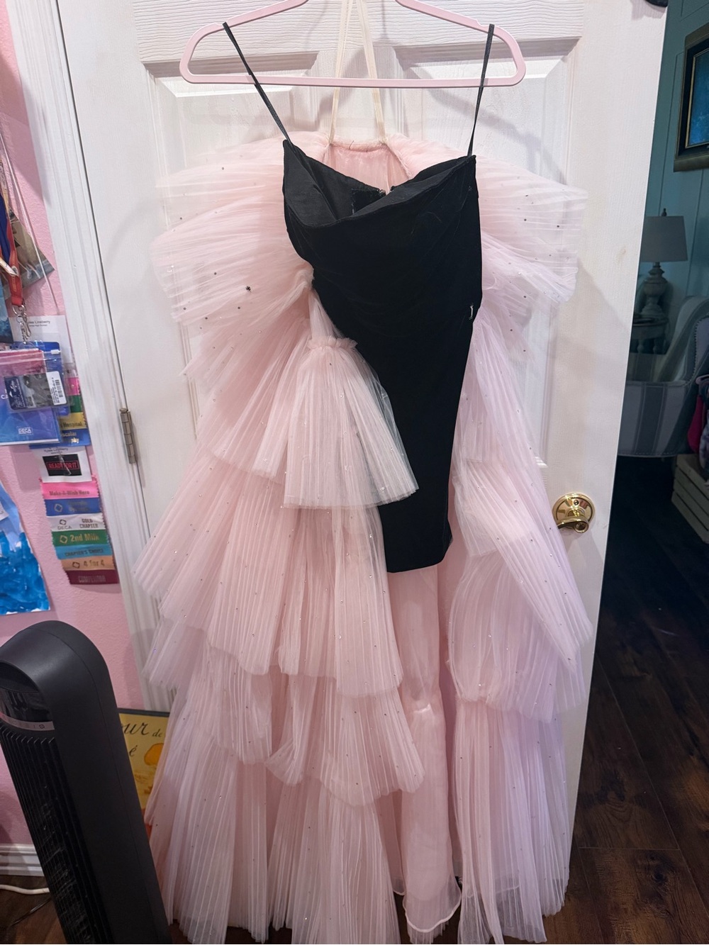 Girls Pink Tulle Ruffle Dress with Black Bodice